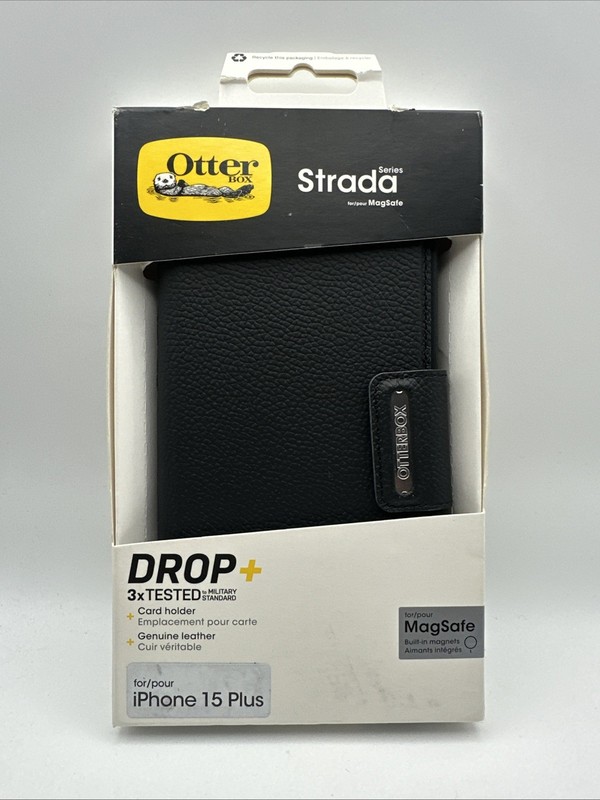 OtterBox Strada Folio MagSafe Apple iPhone 15 Plus Case Black Leather – New