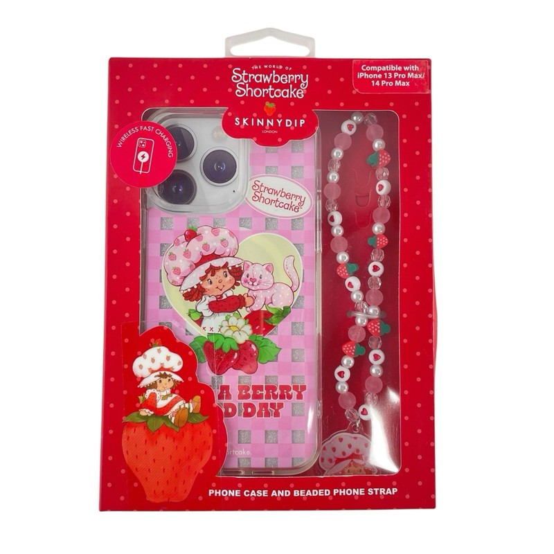 Strawberry Shortcake iPhone Case & Beaded Phone Strap 13 Pro Max/14 Pro Max