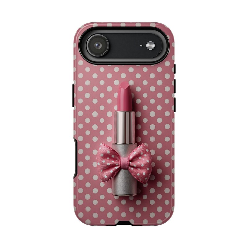 For iPhone Galaxy Pixel | Pink Lipstick Bow Polka Dots Case | Lifetime Warranty