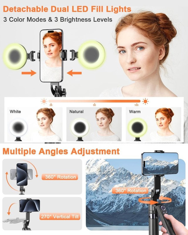 BRDOOGU 71" Phone Tripod Wireless Mic Light Auto Track gallery