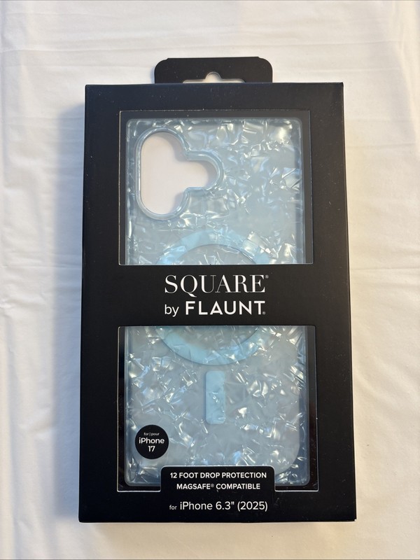 FLAUNT Square Phone Case for iPhone 17- Icy Blue Pearl
