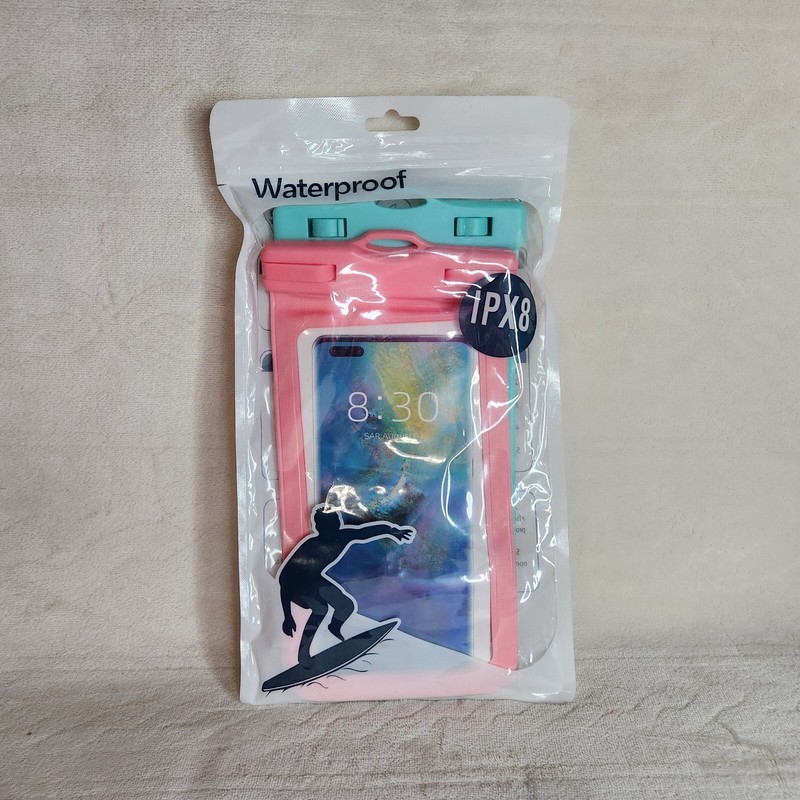 Weuiean Waterproof Phone Cases/Bags Set Of 2 Pink&Mint With Lanyards