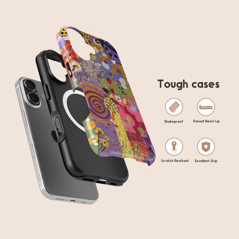 Retro Whimsy Artistic Ladybug Floral Shockproof MagSafe iPhone 11-17 gallery