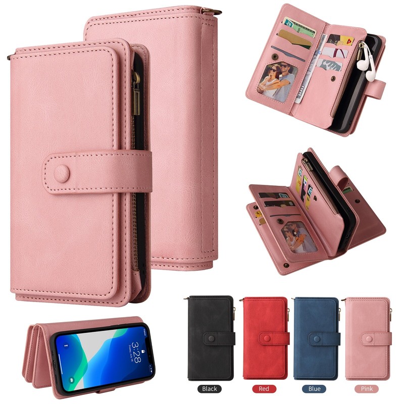 Retro Leather Card Zipper Wallet Case Cover for iPhone 13 14 15 Pro Max 12 11 8 gallery