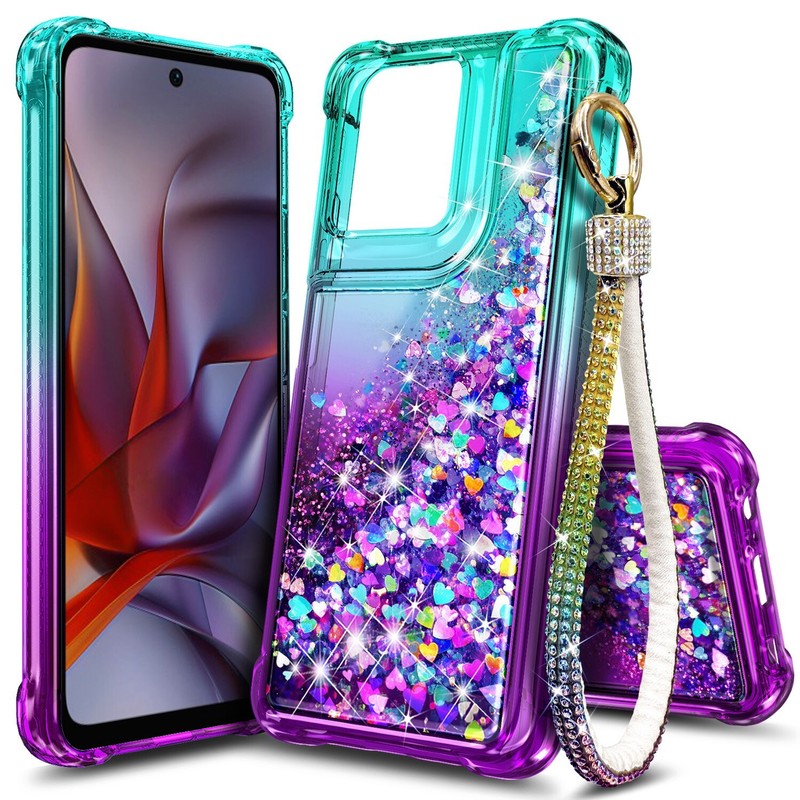 For Motorola Moto g 2025 / POWER / STYLUS Glitter Case + Lanyard +Tempered Glass
