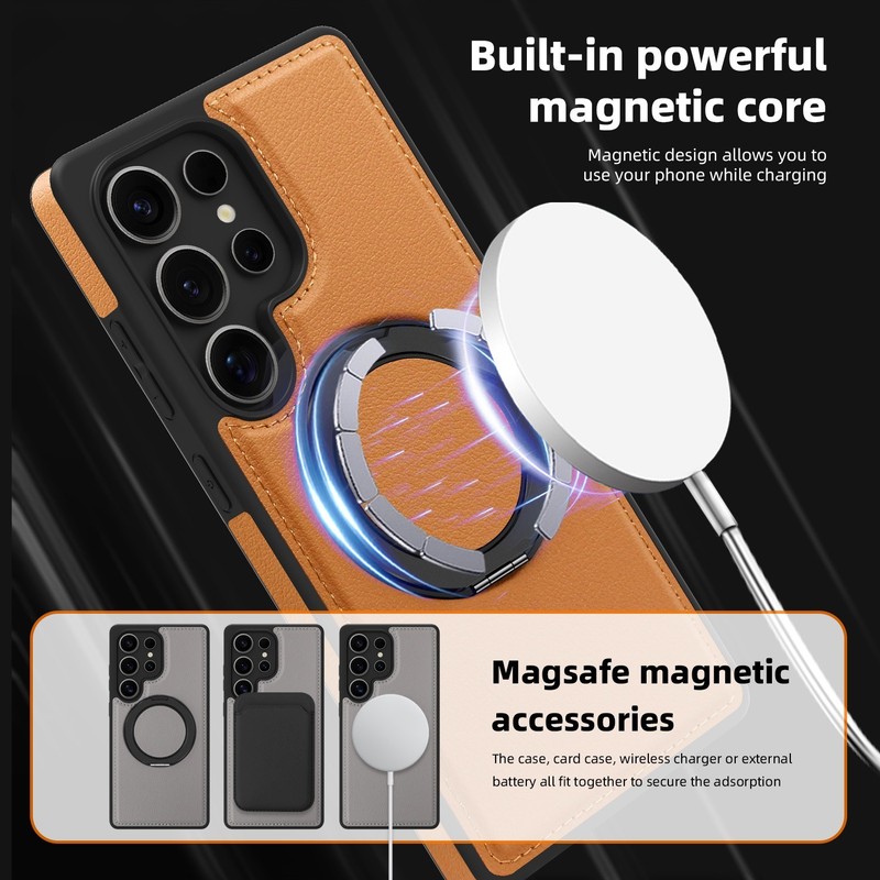 For Samsung Galaxy S25 S24 S23 FE S22 Ultra Leather Magnetic Ring Case Cover gallery
