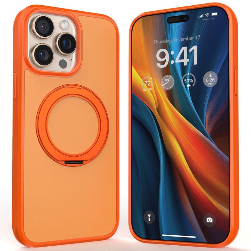 For iPhone 14 Pro Max/Pro/Plus/14 Magnetic Case Rotating Ring Slim Cover Orange gallery