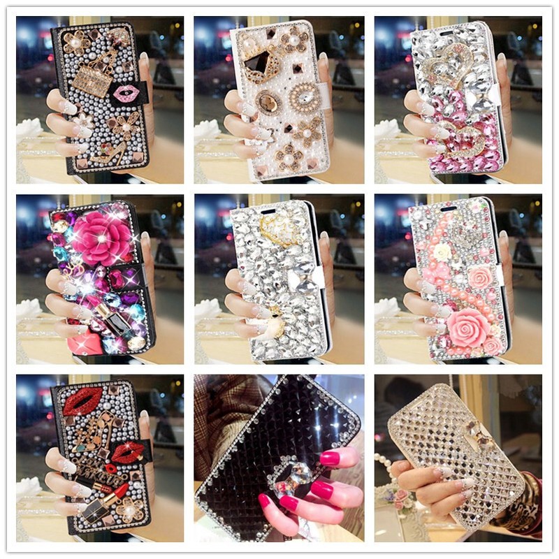 Girl/Women Leather Wallet Bling Rhinestone Glitter Case For Samsung Z Fold 3 4