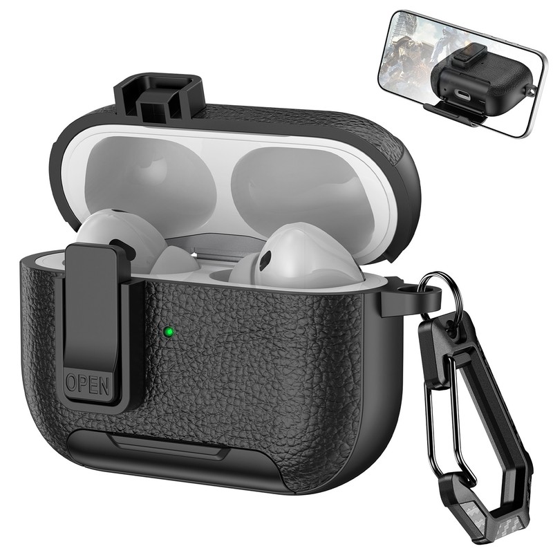 2-in-1 Leather Earphone Case with Phone Stand For Apple AirPods 4 3 2 1 Pro