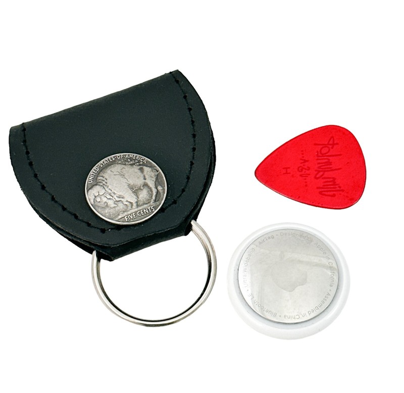 Buffalo AirTag Leather Pouch Key Ring Keychain Guitar Pick/SD Memory Card Holder