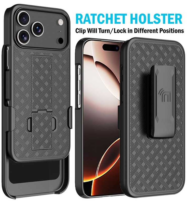 Slim Hard Case Stand and Belt Clip Holster Combo for iPhone 17 Pro Max - Black gallery