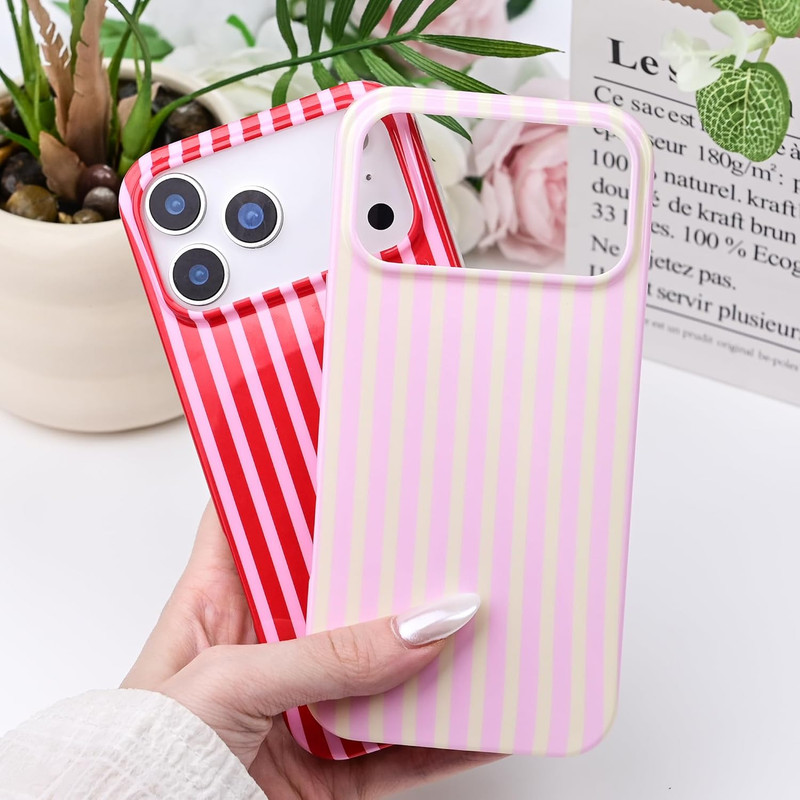 Compatible with Iphone 17 Pro Case,Cute Aesthetic Striped Pattern Cover for Wome gallery