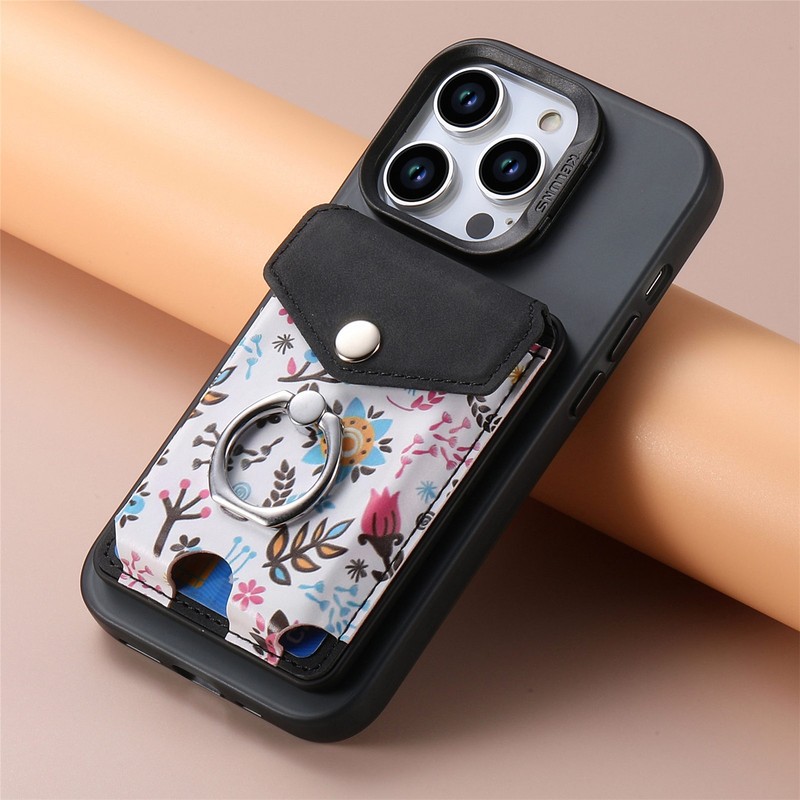 For iPhone 17 16 15 14 13 12 PU Leather Mag Safe Wallet Card Pocket Ring Stand