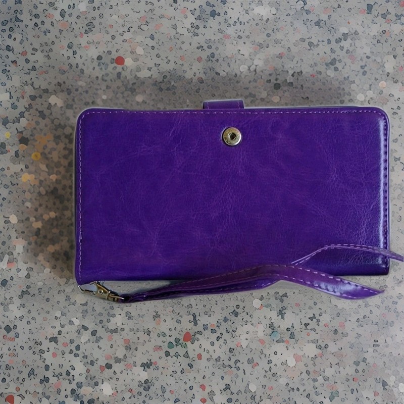 Purple Synthetic Leather Wallet Case with Card Slots and Strap Plain Design gallery