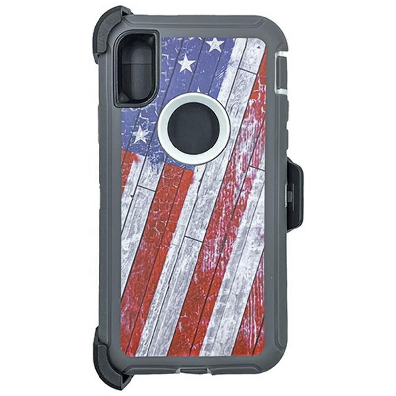 Heavy Duty Case Cover w/Clip Holster USA FLAG For iPhone Xs Max