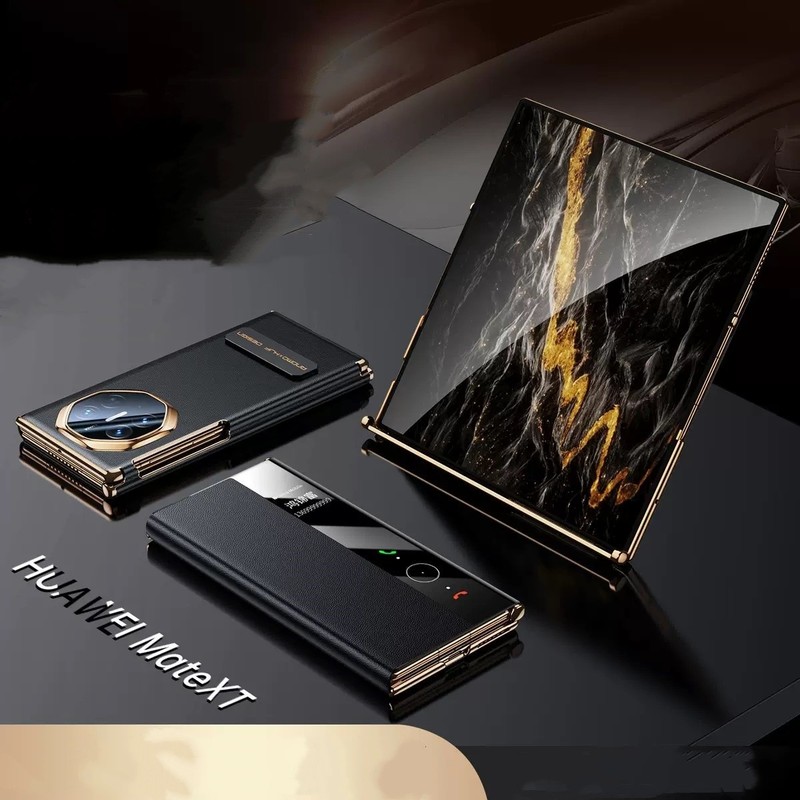 Genuine Nappa Leather Bracket Flip Case For Huawei Mate XT XTS Window View Cover