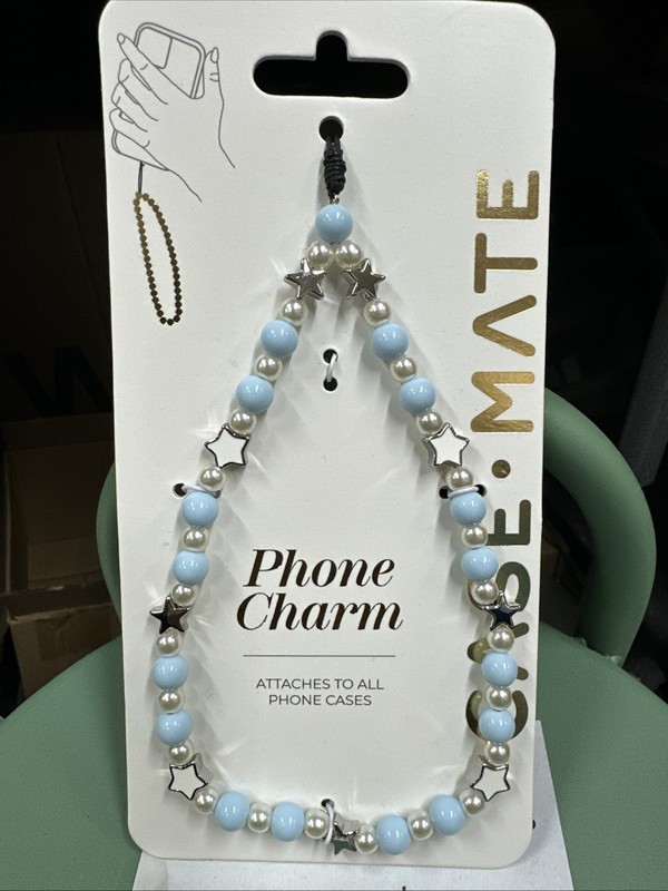 Case Mate Phone Charm Wristlet Blue & Pearl Beads Silver Stars For All Cases