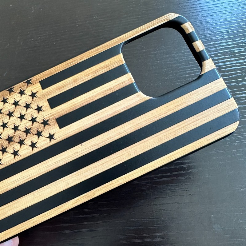 For iPhone 14 Pro Max (6.7″) Hard Armor Case Bamboo Wood Brown USA America Flag