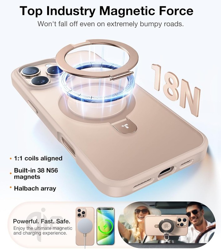 TORRAS Desert Titanium for iPhone 16 Pro Case Magnetic Stand Rose Gold gallery