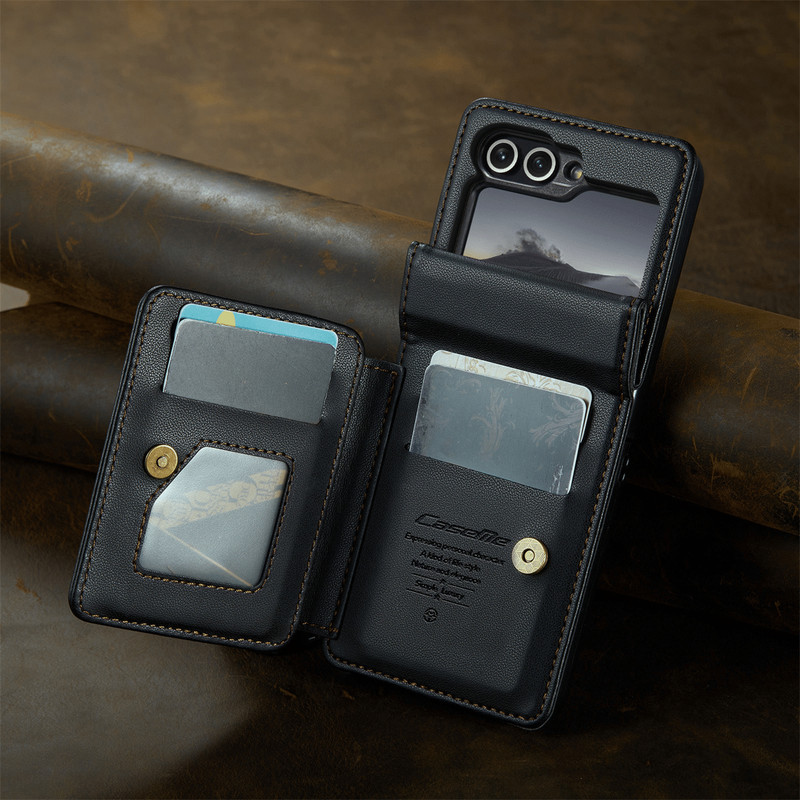 For Samsung Galaxy Z Flip 6 Case with RFID Blocking Card Holder Durable Leather