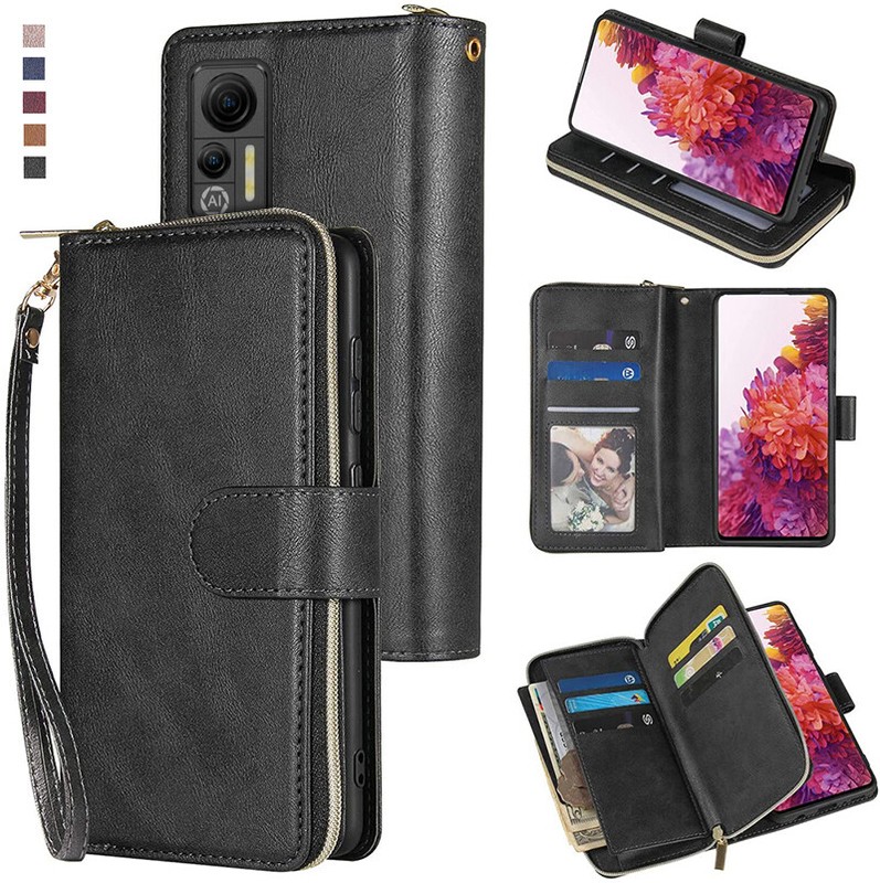 For Ulefone Note 14 Wallet Case 9 Card Zipper Slots Kickstand Flip Leather Case gallery