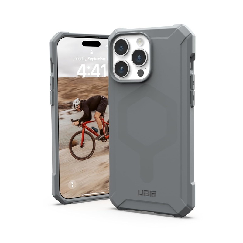 UAG iPhone 15 Pro Max Case 6.7″ Essential Armor Silver, Magnet for Magsafe