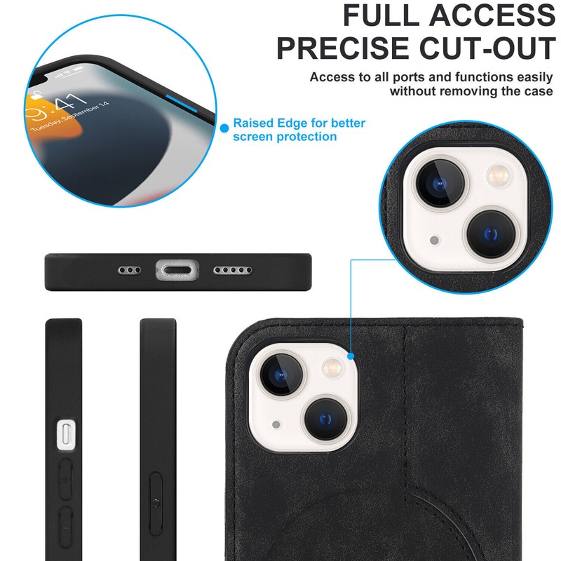 For Apple iPhone 14 Pro 13 Pro Max Mag Safe Charging Leather Card Slim Case gallery