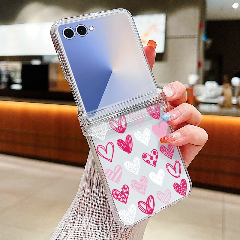 For Samsung Galaxy Z Flip7 FE Flip6 Flip5 Flip4 3 Cute Heart PC Phone Case Cover