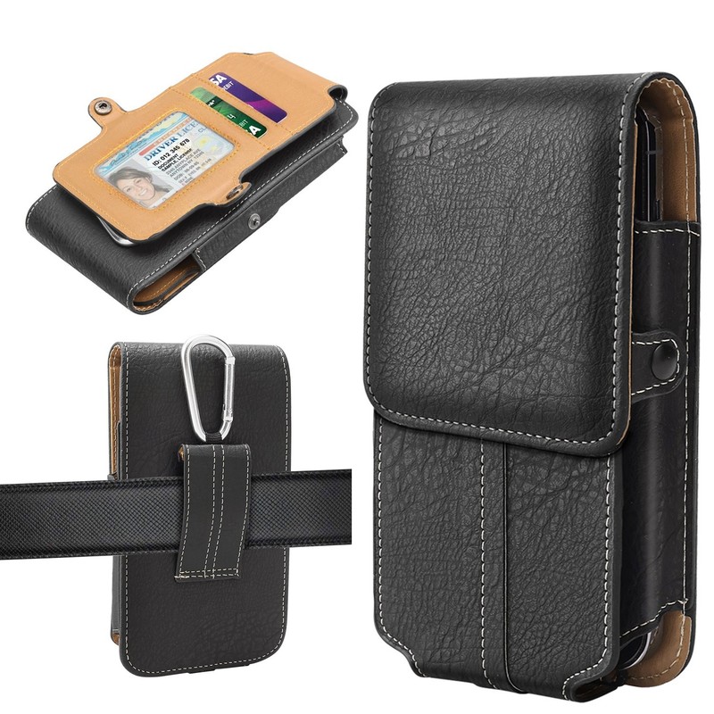 Double Layer Universal Phone Case- 6.5-7.2in Heavy Duty Leather Pouch with Hooks