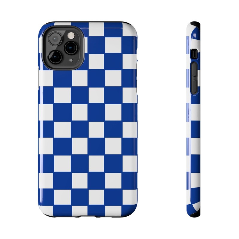 Blue Navy & White Checkered Tartan Pattern Phone Case for iPhone