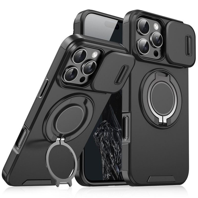 For iPhone 16 Pro Max 15 14 13 12 11 Rugged Magnetic Case with Ring Camera Cover
