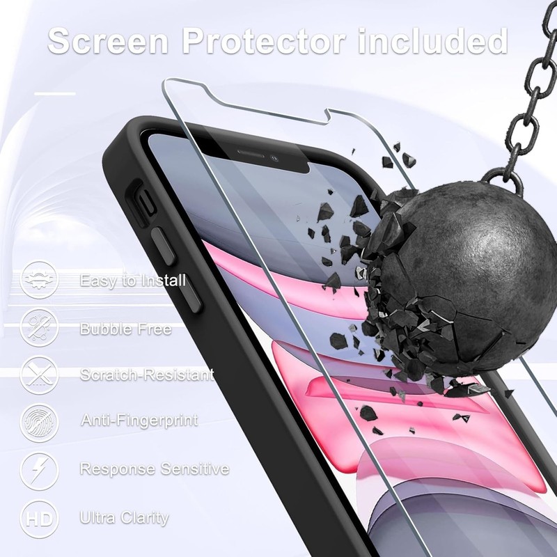 for iPhone 12 Case, 12 Pro with 1 Screen Protector, Matte Black gallery
