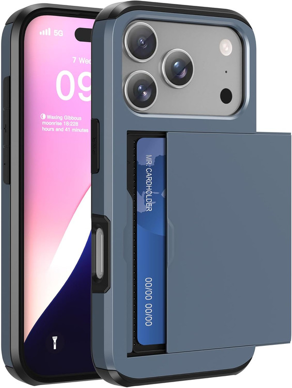 Wallet Case w Card Holder for iPhone 17 Pro Max 6.9in Shockproof Dual Layer Blue