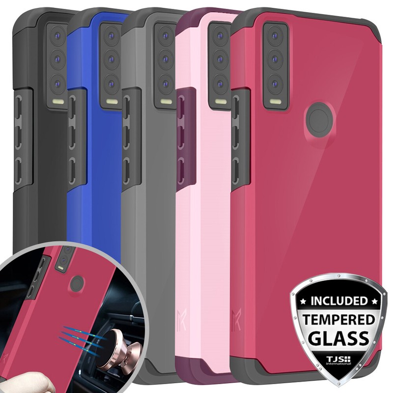 For ATT Motivate Max U668AA Case Mount Friendly Rubber Hard Cover+Tempered Glass