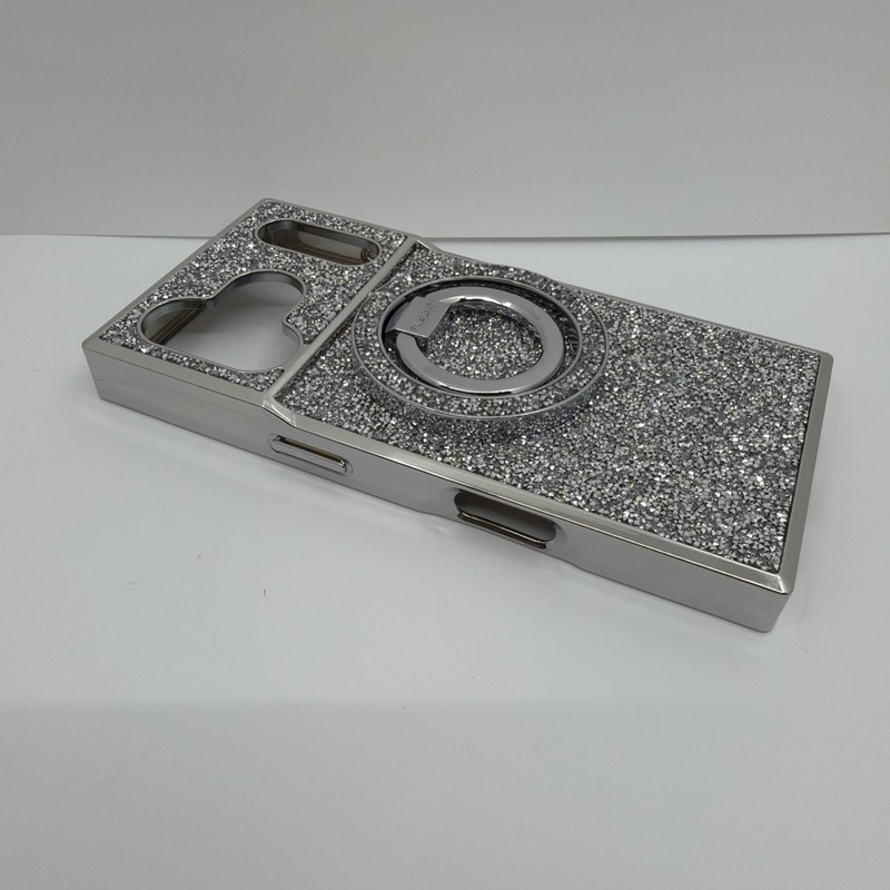 Elite Collection SQUARE iPhone 17 Pro Silver Crystal Elegance iPhone Case Open B gallery