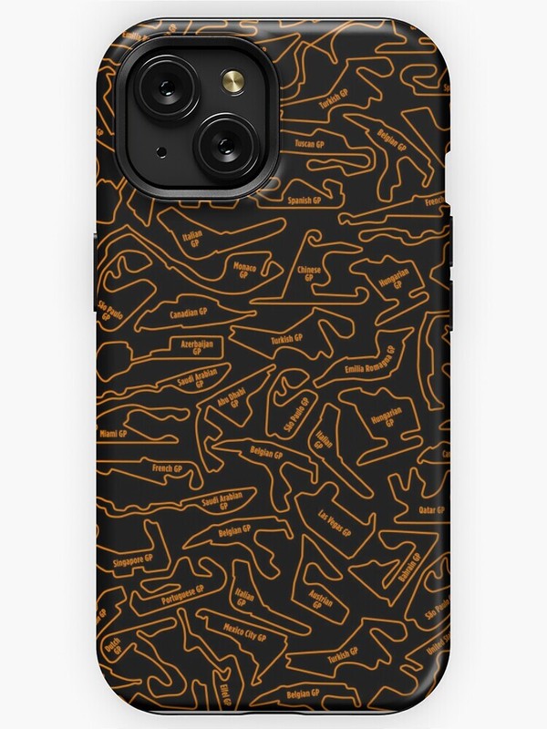 NEW! Formula 1 Black and Orange 2023-2024 Race Track Tough Phone Case For iPhone
