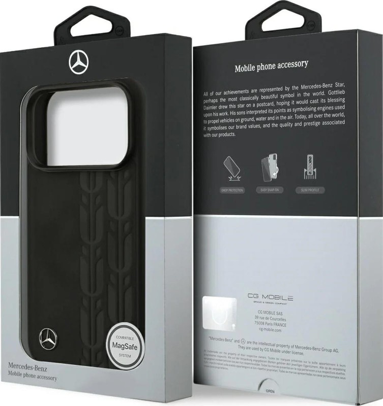 Mercedes Leather Laurel Leaves Case with MagSafe for iPhone 17 Pro 6.3″ Black