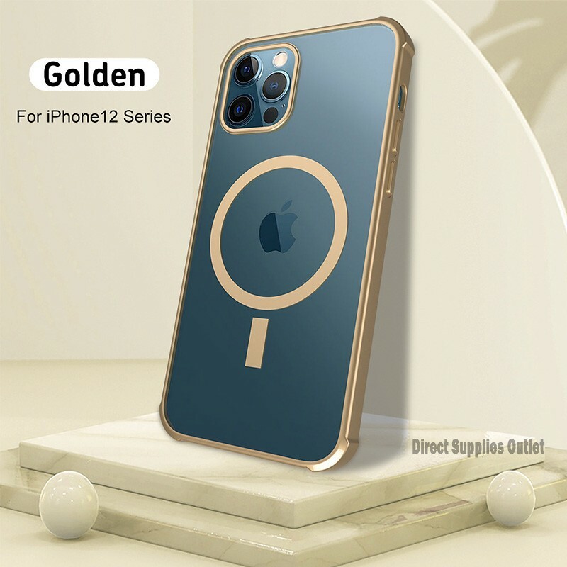MegaSafe Clear Case iPhone 12/12Pro Transparent with Gold Ring & Gold Sides 