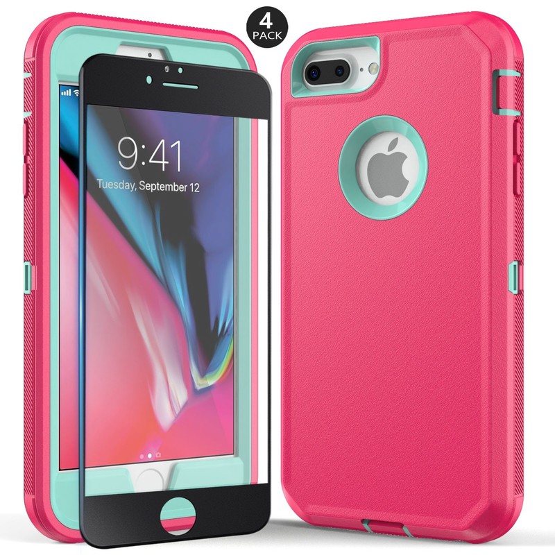 For iPhone 8+ Plus Rugged Case Hybrid Phone Cover 3in1 Layers / Screen Protector