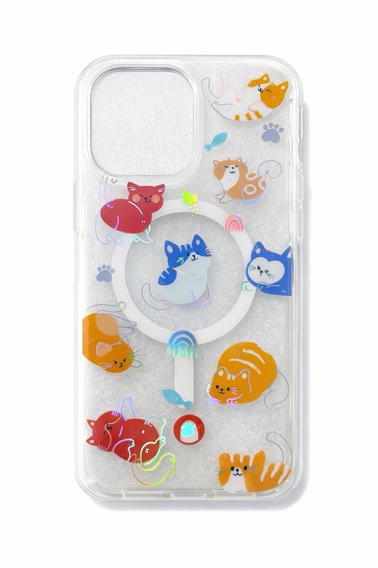 Cute Cat Patterned Cartoon Clear MagSafe Shockproof Case for iPhone Pro Max