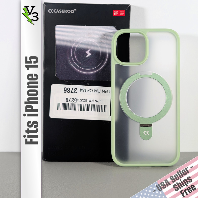 CASEKOO Case for iPhone 15 – Light Green | Magnetic Invisible Stand | Slim Fit