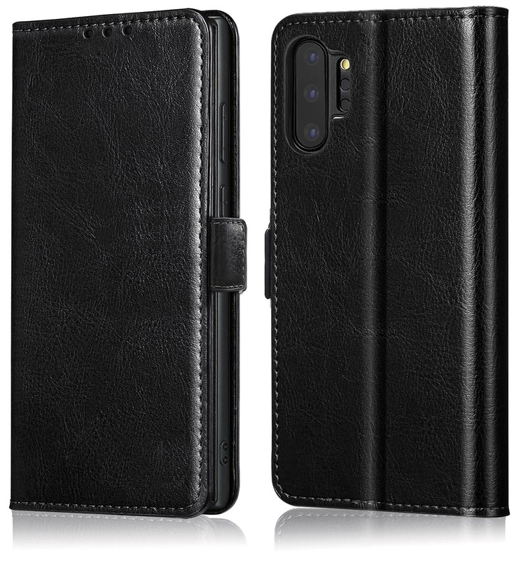 For Samsung Galaxy NOTE 10 Plus NOTE10 Case Leather Wallet Magnetic Cover BLACK