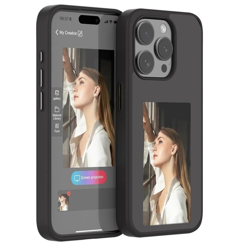 NFC Smart Ink Screen Phone Case for iPhone 16 15 14 13 DIY Display Imaging Black