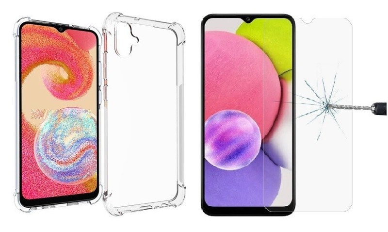 Clear Slim TPU Soft Shockproof Case + Tempered Glass for Samsung Galaxy A04e