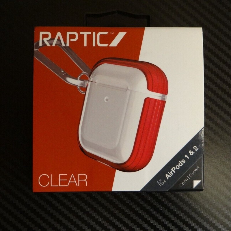 Raptic Premium Clear/ Red Rubber Apple AirPods 1 & 2 Case (Formerly X-Doria) NEW