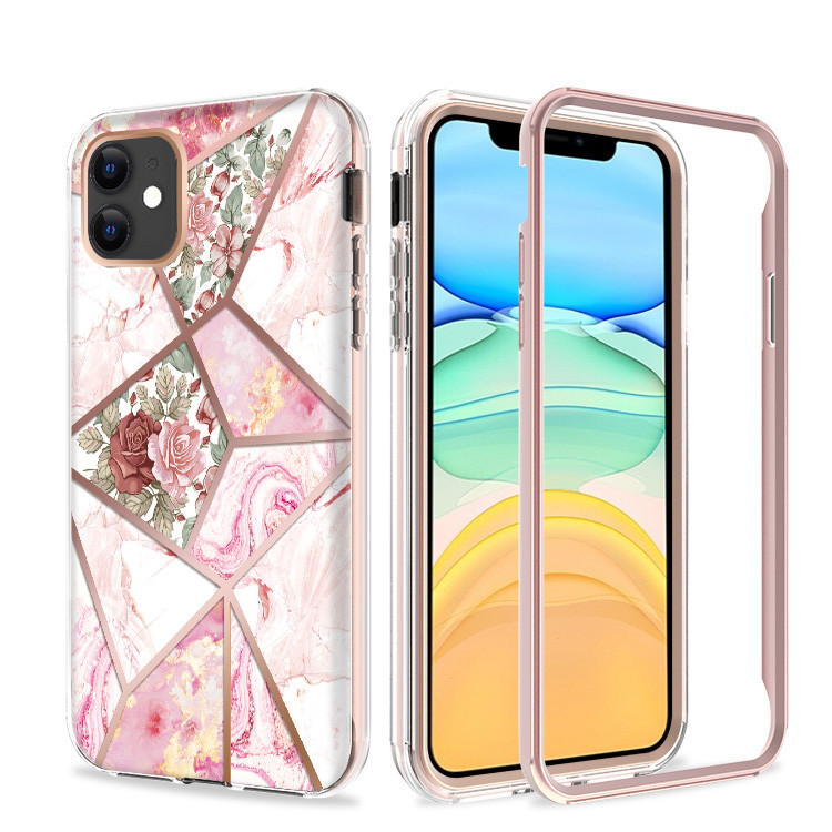 GSA Geo Marble Hybrid Case for iPhone 13 Pro (6.1″) – Pink Roses
