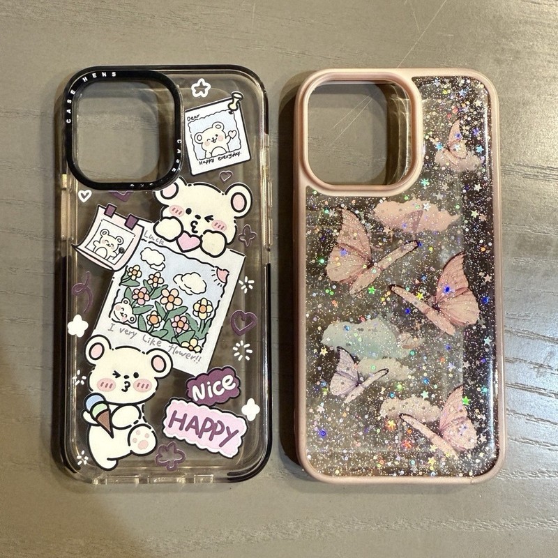 AMAZON Bear & Butterfly Glitter TPU Multicolor iPhone Cases Lot of 2