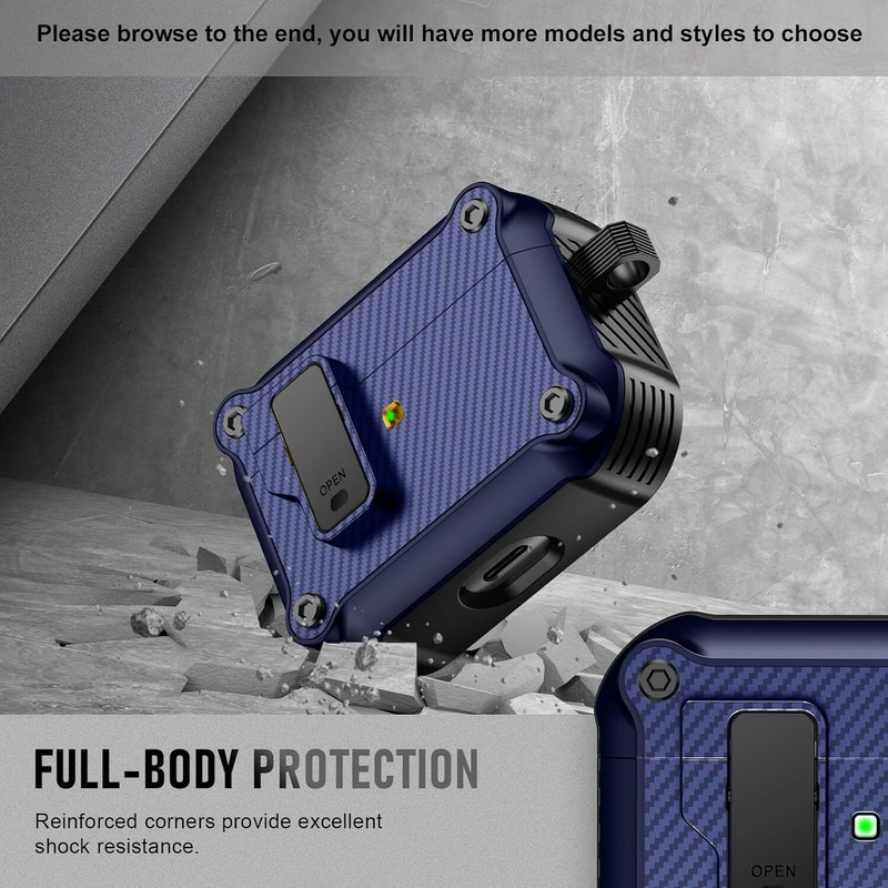 For AirPods 4/Pro 2019/3rd/2nd 1st Shockproof Protective Hard Case with Keychain gallery