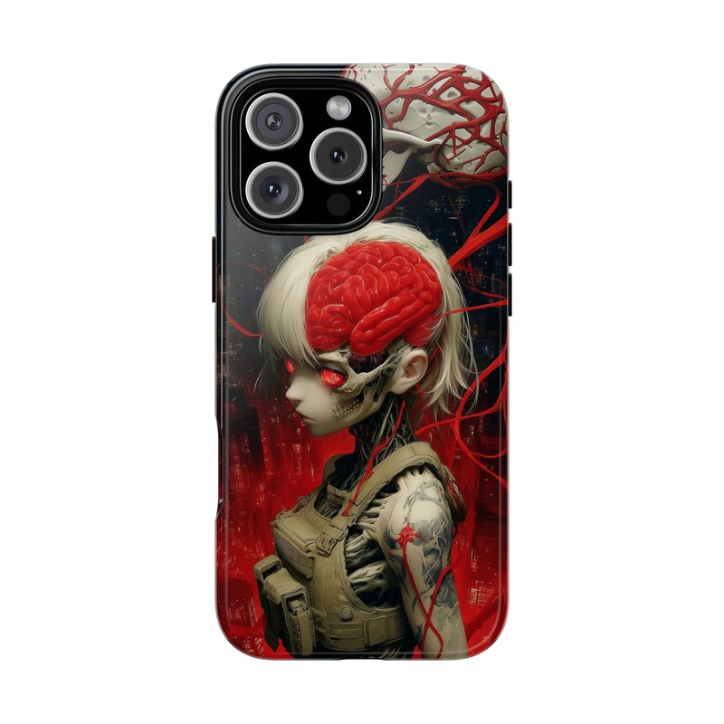 Phone Ink – Case for iPhone, Samsung, Pixel – Skull Anime Girl Matrix Brain