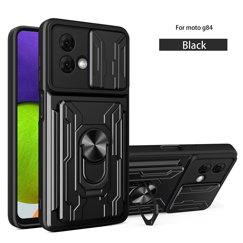For Motorola Moto “All”Series Shockproof Card Ring Stand Slide Camera Phone Case